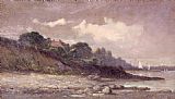 Edward Mitchell Bannister Wall Art - shoreline with sailboats and roof